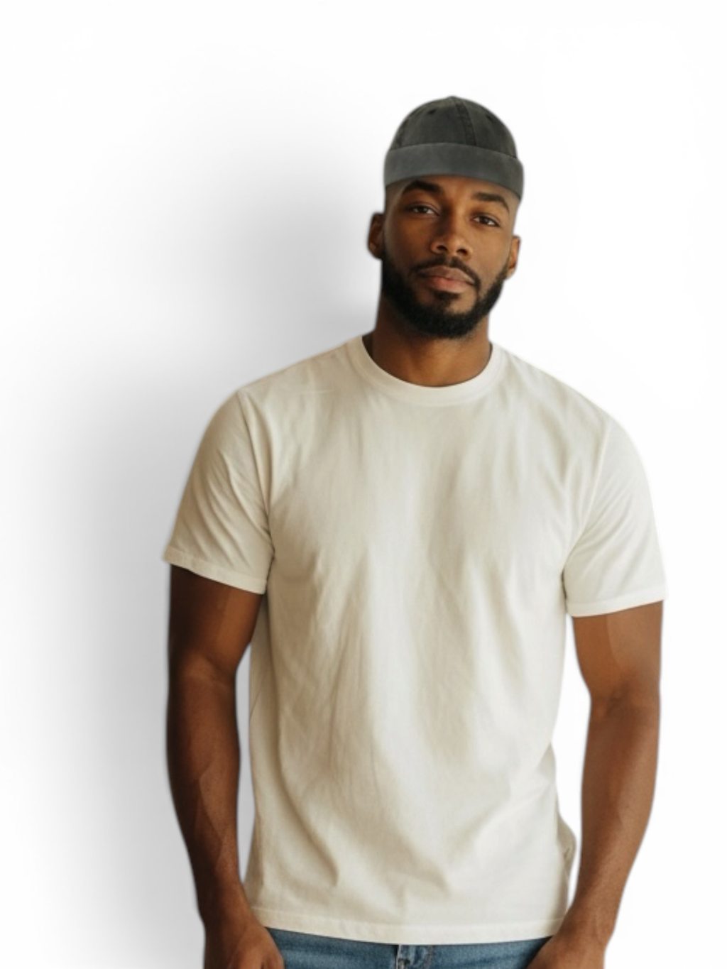 Peacefulcornerapparel distressed cotton docker hat in dark grey, a brimless cap with adjustable strap.
